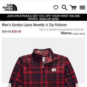 The North Face Mens Gordon Lyons Novelty 1/4 zip pullover. Large